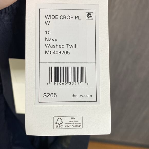 NWT Theory Wide Crop Pant in Washed Twill in Dark Navy - Picture 6 of 9